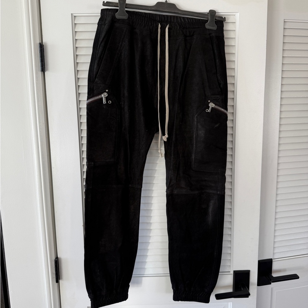 Rick Owens Black Leather Pants with Zip Detail